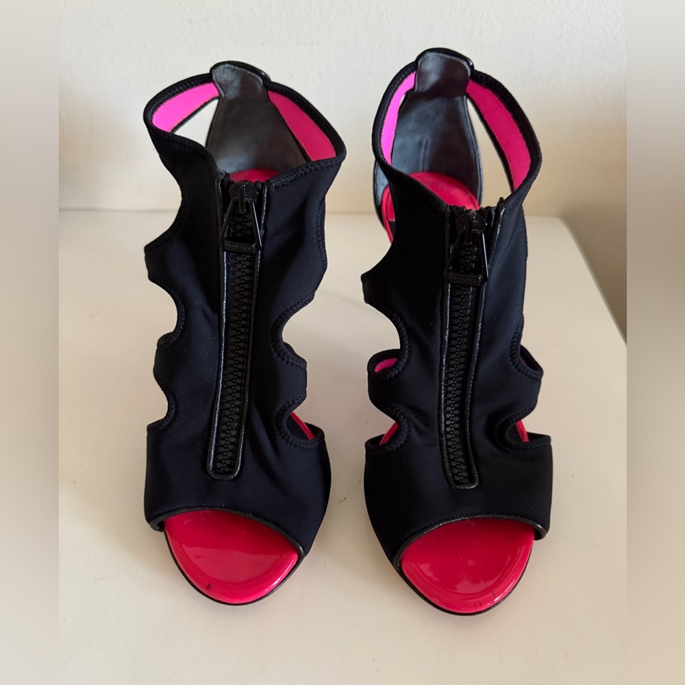 Jimmy Choo Scuba Fabric Heels Sandals Leather 7